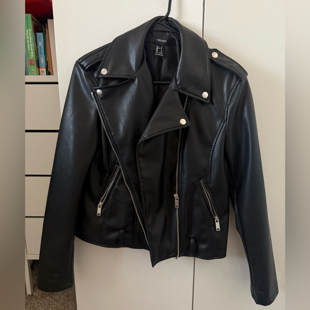 Black Faux Leather Biker Jacket